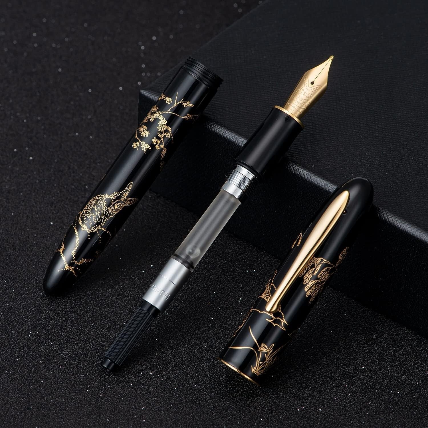 Artisan N23 Black Fountain Pen with Elegant Rabbit Totem - Quality Writing Tool