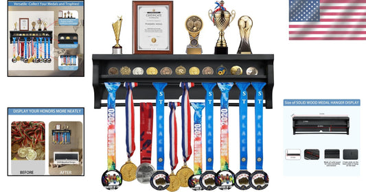 Elegant Solid Wood Wall Mount Medal Display Rack - Showcase Your Achievements