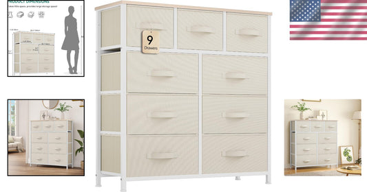 Elegant 9-Drawer Dresser for Bedroom & Living Room - Cream White Organizer