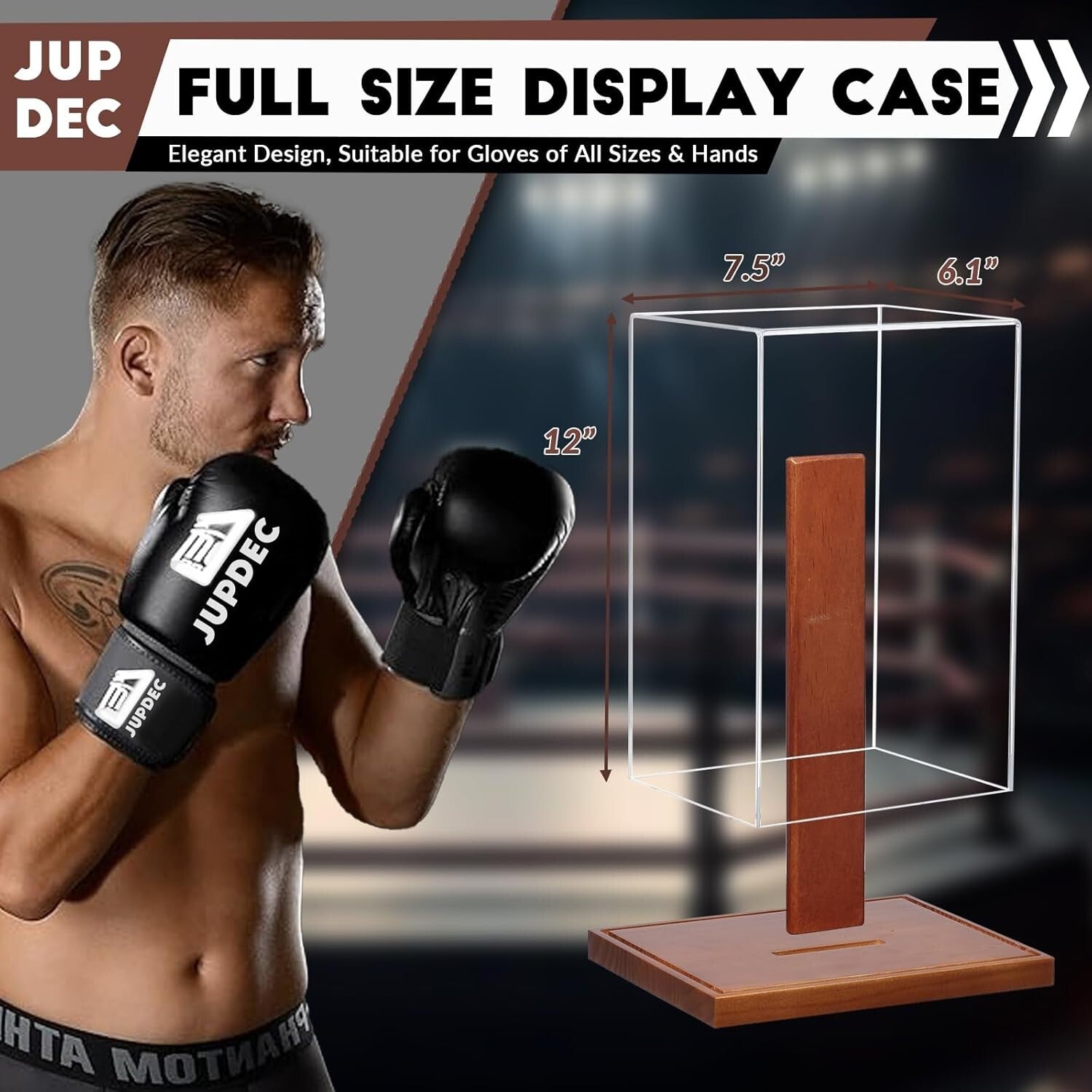 Compact UV-Protected Boxing Glove Display Showcase with Wood Base - Easy Setup