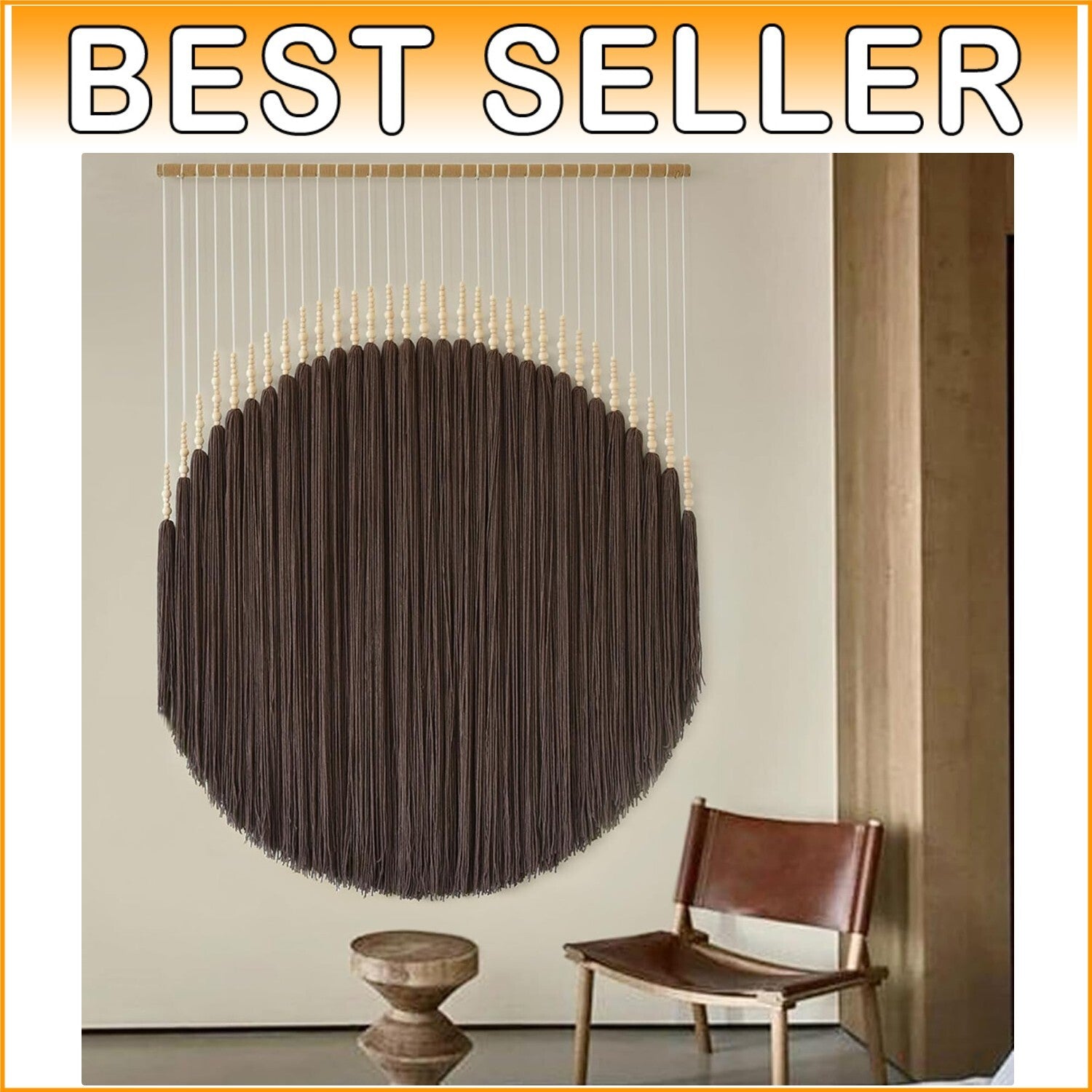 Exquisite Brown Macrame Tapestry with Beaded Detail - Art for Every Space