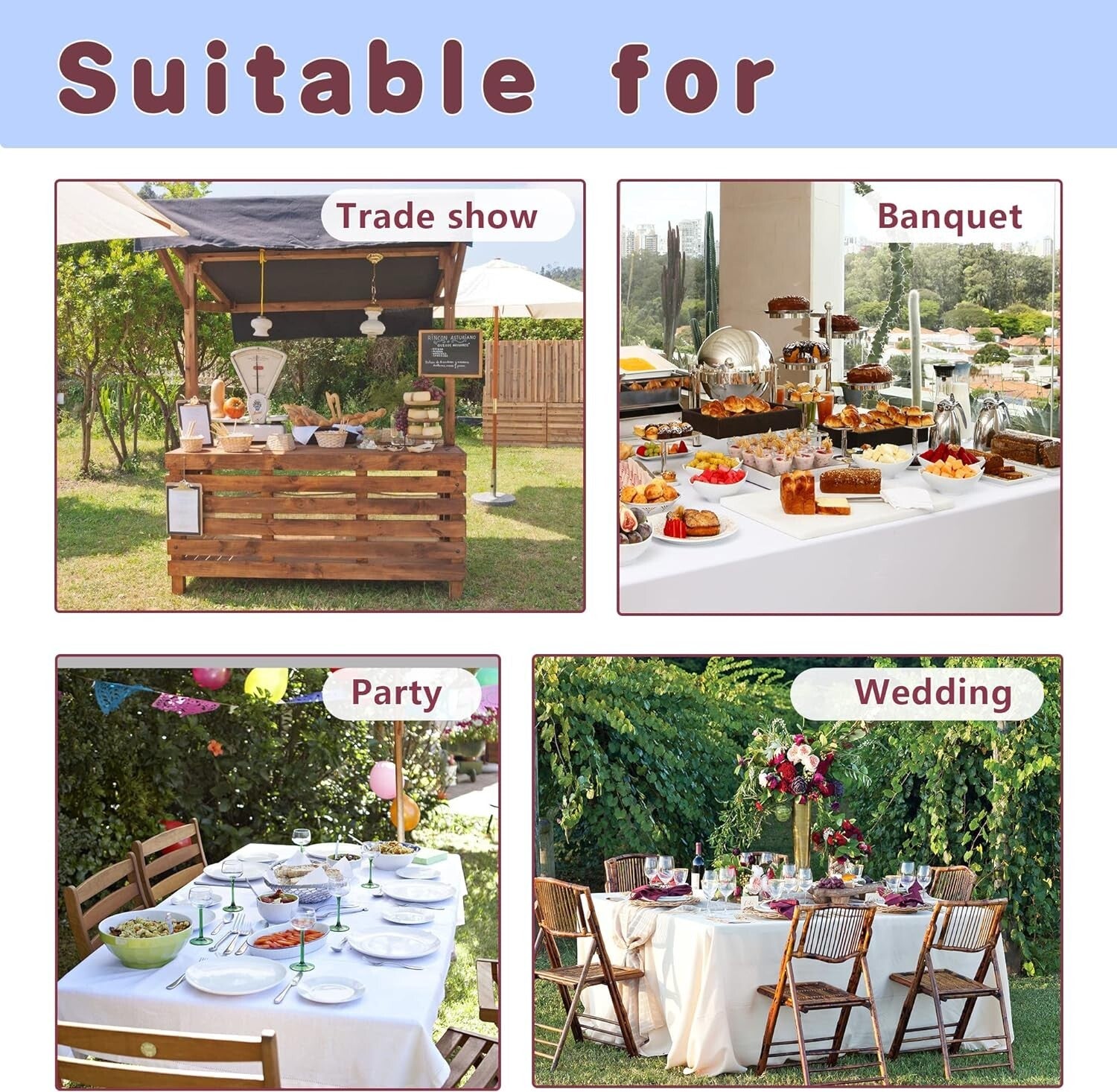 Elegant Black Fitted Table Covers - 4 Pack for Weddings, Buffets & Banquets