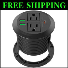 Load image into Gallery viewer, Compact Desktop Power Grommet with 6ft Cord: Two Outlets and Three USB Ports