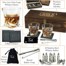 Load image into Gallery viewer, Sophisticated Whiskey Experience Set - 10 Steel Stones &amp; Elegant Crystal Glasses