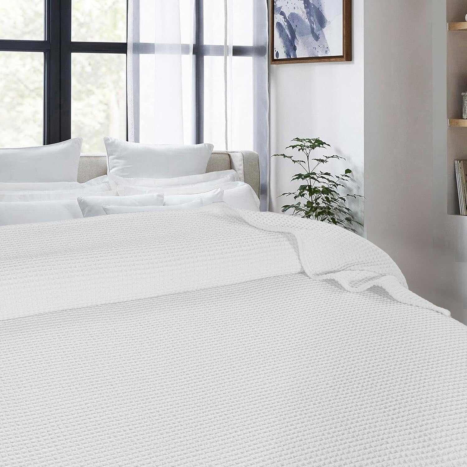 Soft Cotton Waffle Throw Blanket - 60x90 Inches Ideal for Napping & Camping