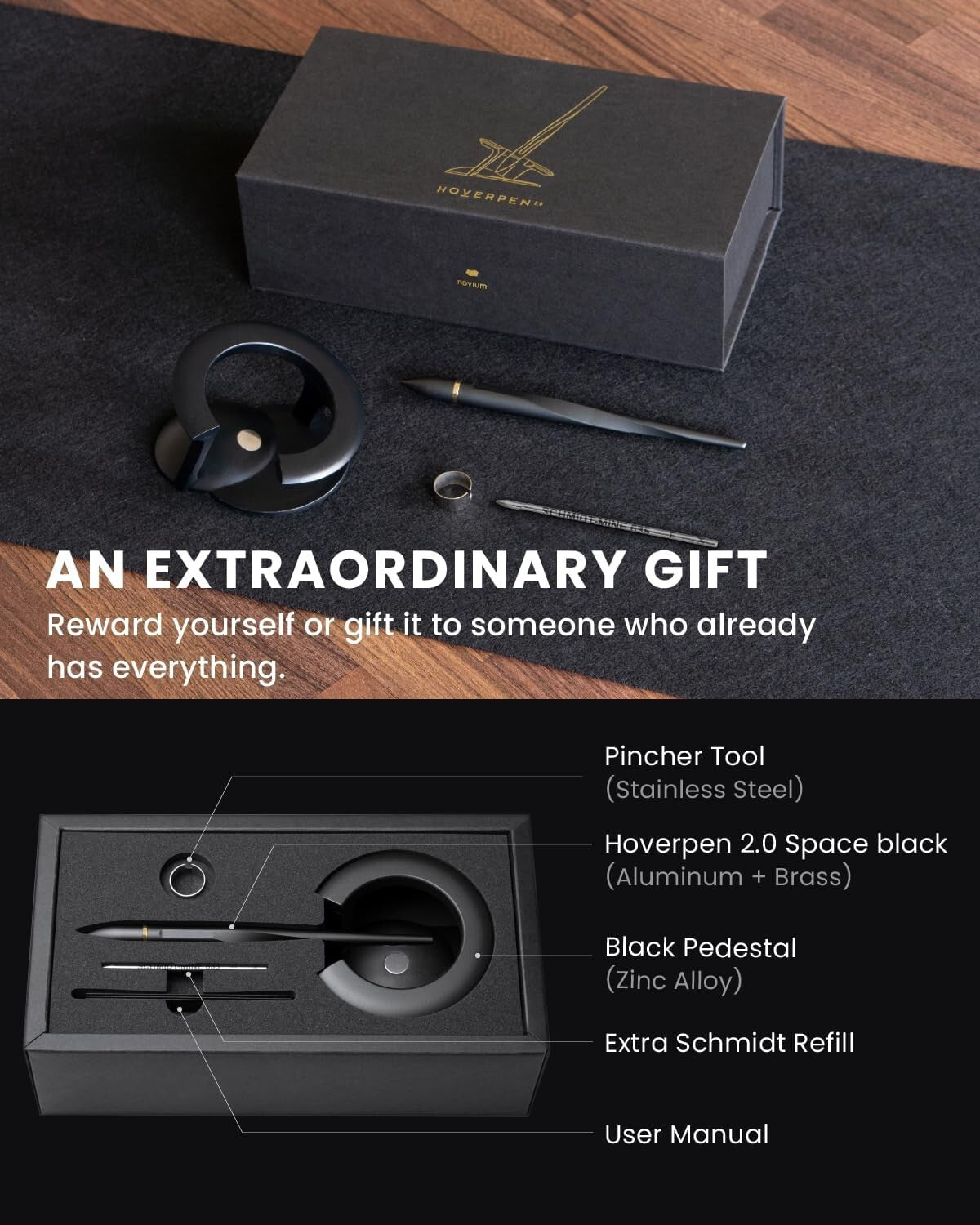 Futuristic Space Black Hoverpen 2.0 - Elegant Ballpoint Pen for Professionals