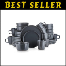 Load image into Gallery viewer, Hand-Painted Gray Matte Stoneware Dining Set for 8 - Dishwasher Safe &amp; Stylish