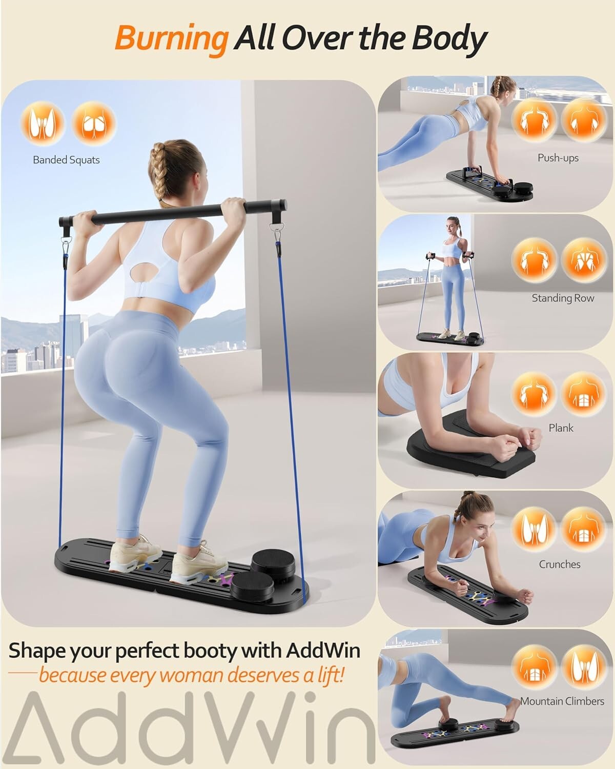 All-in-One Pilates Reformer Set with 15 Exercises - Lightweight & Functional