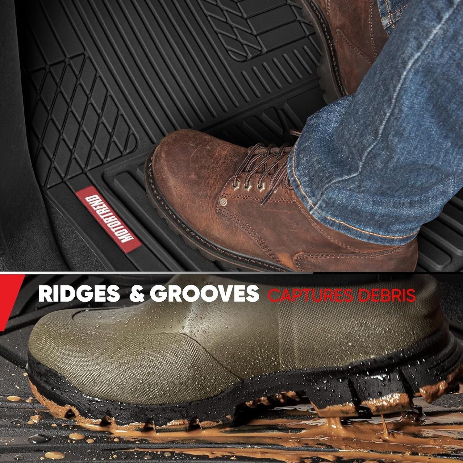 FlexTough Heavy Duty Black Rubber Car Floor Mats & Cargo Liner - All Weather Set