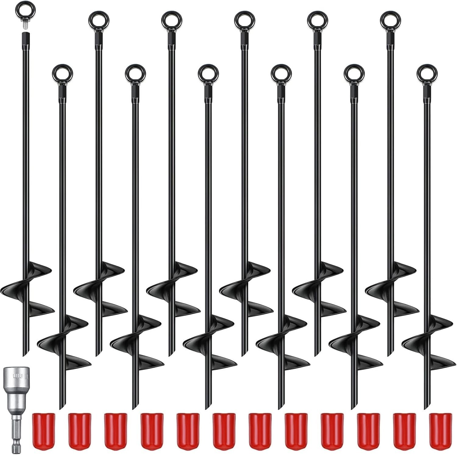 12 Heavy-Duty Black Ground Anchors - 18 Inch Earth Anchors for Outdoor Security
