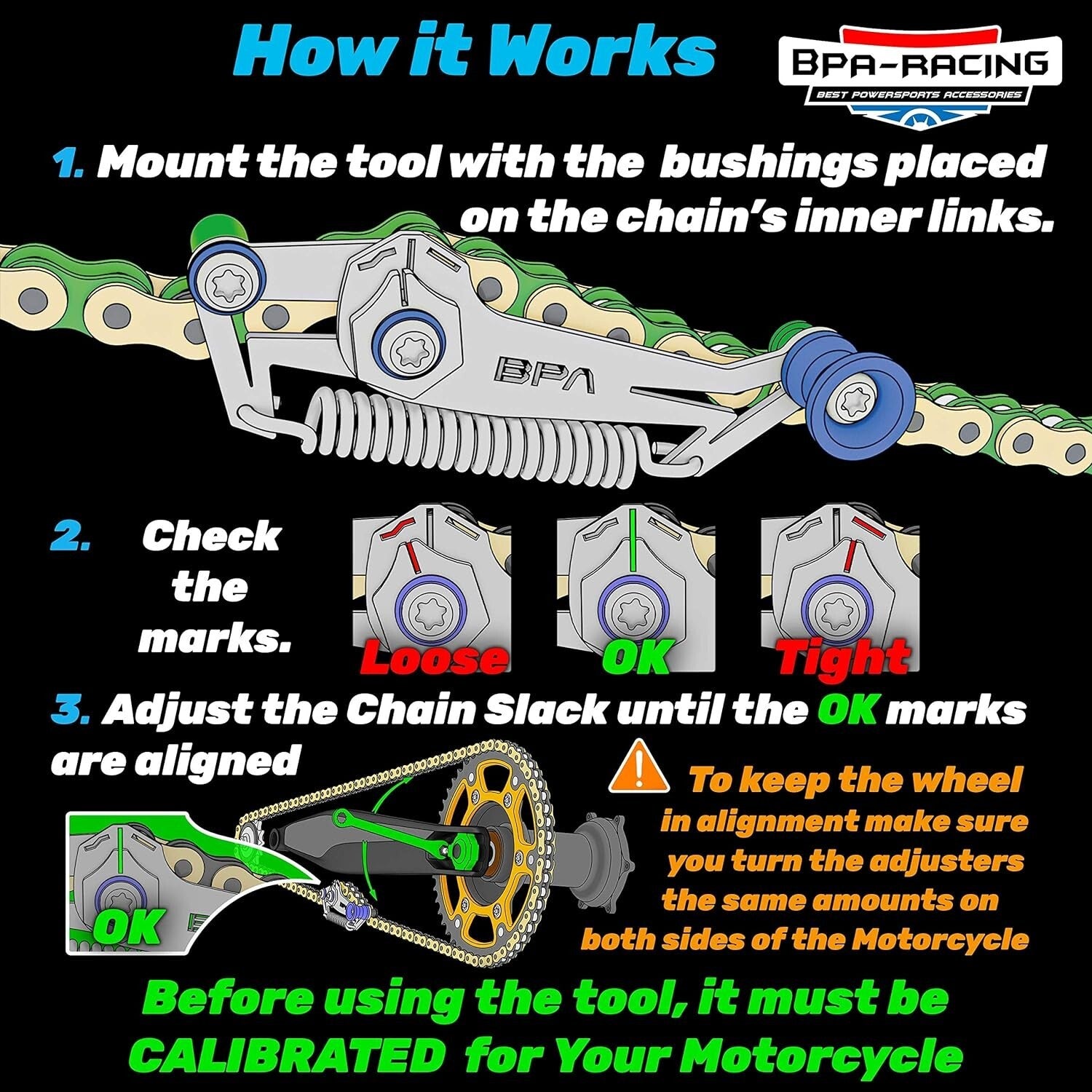 Patented Motorcycle Chain Slack Adjuster Tool for Quick and Precise Tensioning
