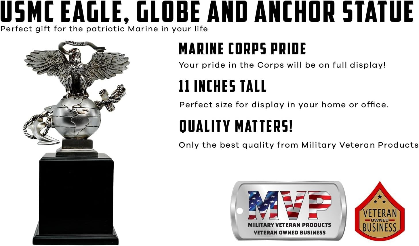 Silver Finish USMC Eagle Globe & Anchor Statue - Collectible Marine Corps Emblem