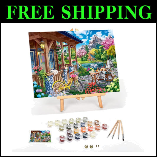 Adult Paint By Numbers Kit with Framed Canvas - Fresh Acrylic Paint & Easel