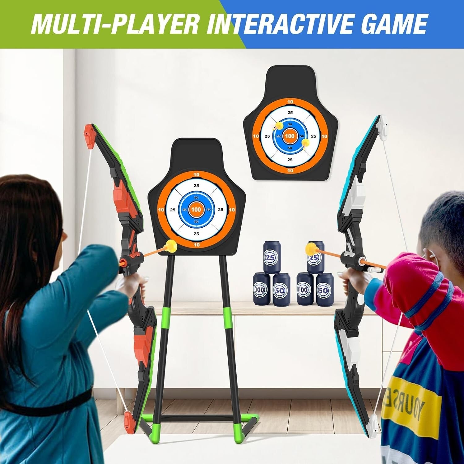 Fun and Safe LED Light Bow and Arrow Set - 2 Packs for Ages 4-8 with Targets