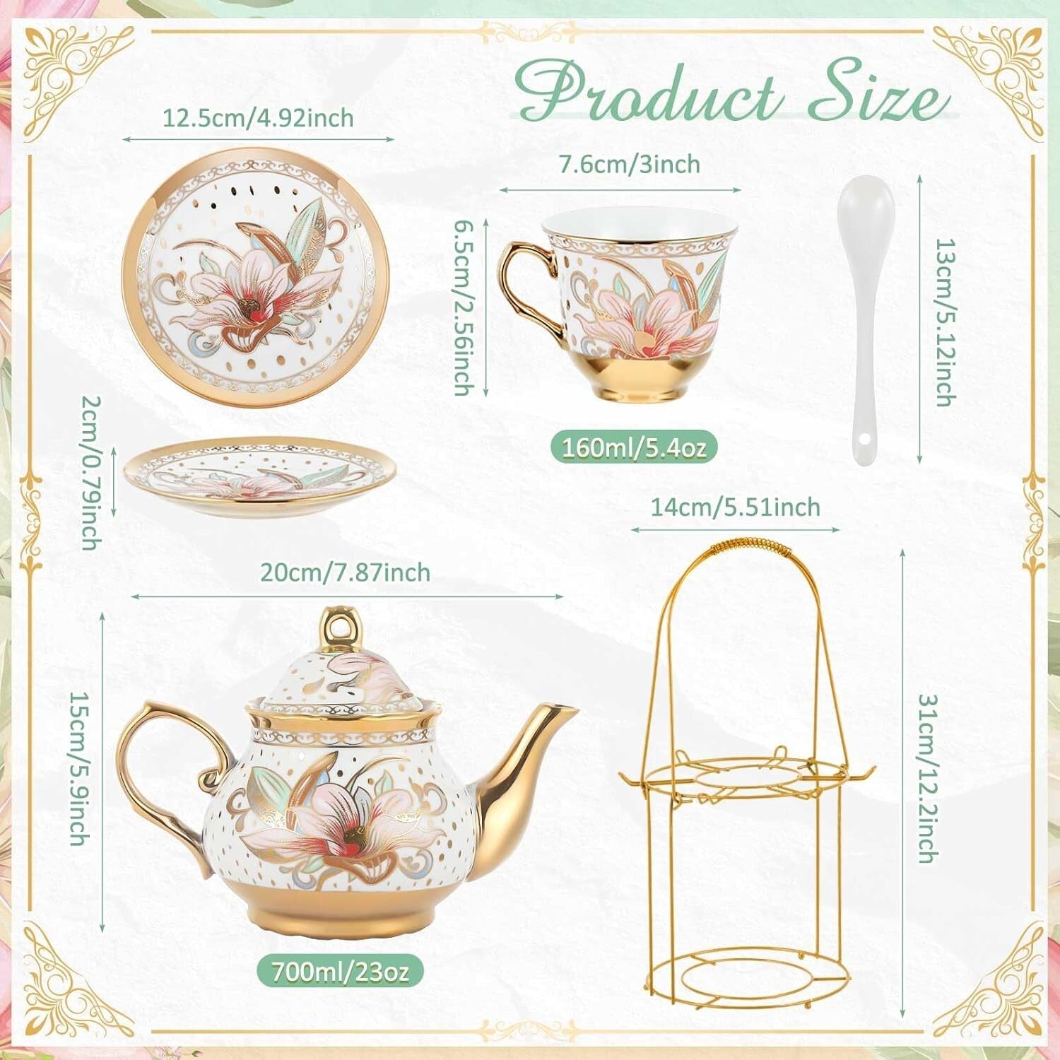 Exquisite Ceramic Tea Set - 20 Pcs with Gold Accents for Elegant Gatherings