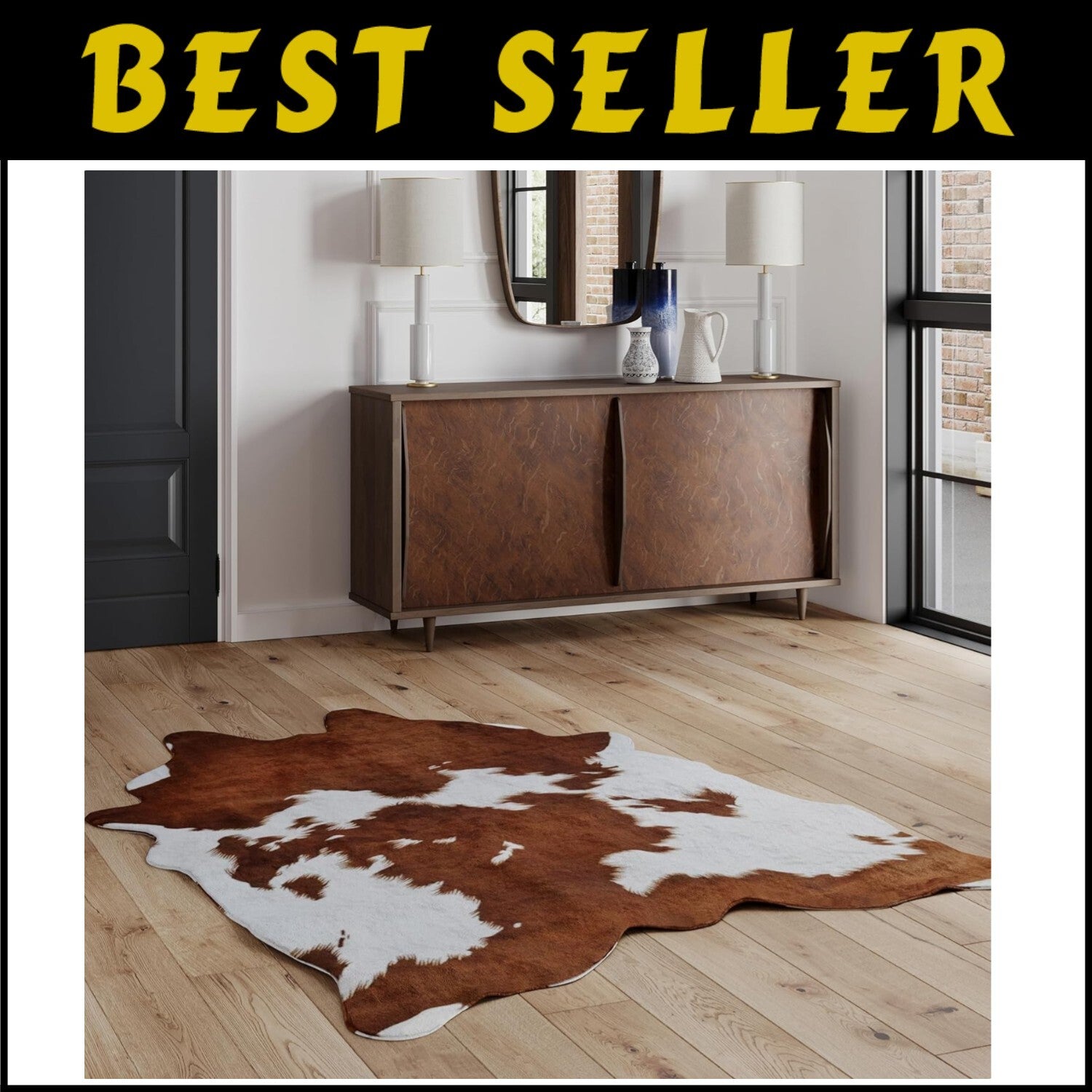 Brown and White Faux Cow Print Area Rug - 6.2ft x 8.2ft for Modern Homes