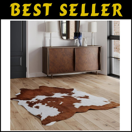 Brown and White Faux Cow Print Area Rug - 6.2ft x 8.2ft for Modern Homes