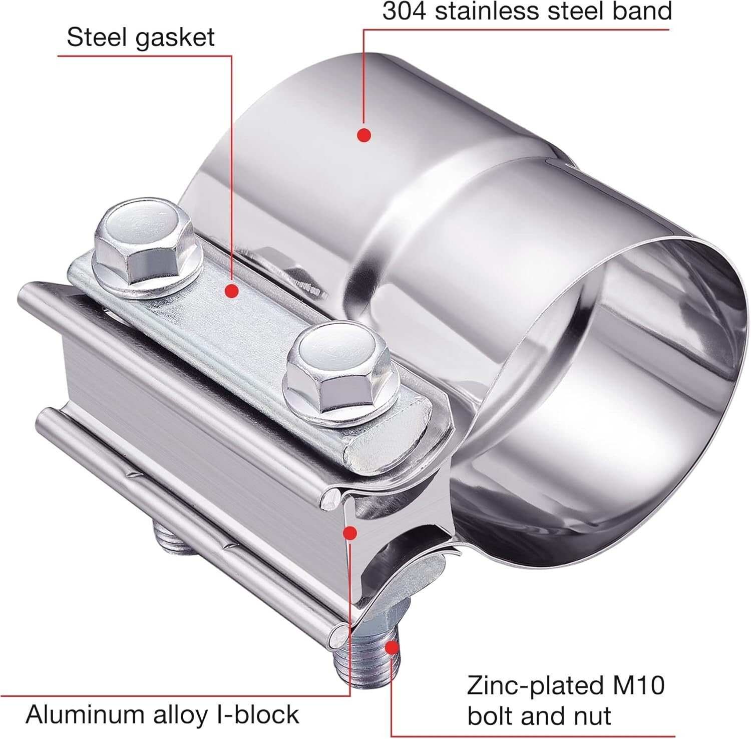 Stainless Steel Lap Joint Exhaust Clamp 2.5'' - Secure, Easy Connect, 4 Pcs