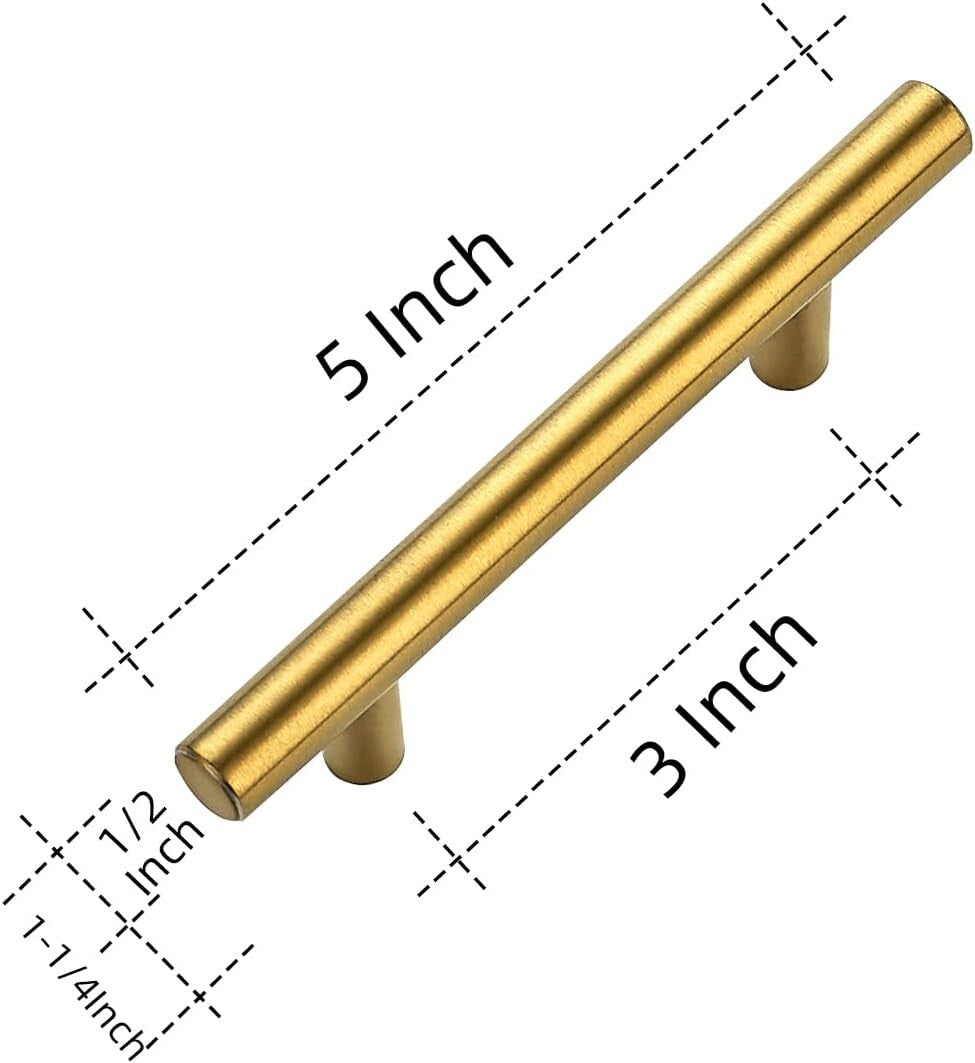 60 Pack Brushed Brass Cabinet Pulls - Elegant 5” Stainless Steel Handles