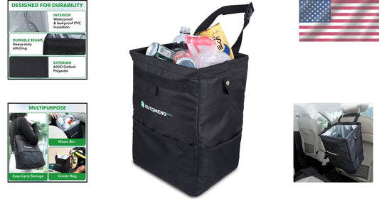 Innovative Hanging Car Trash Can - 6.6 Gallon with Pockets for Travel Essentials