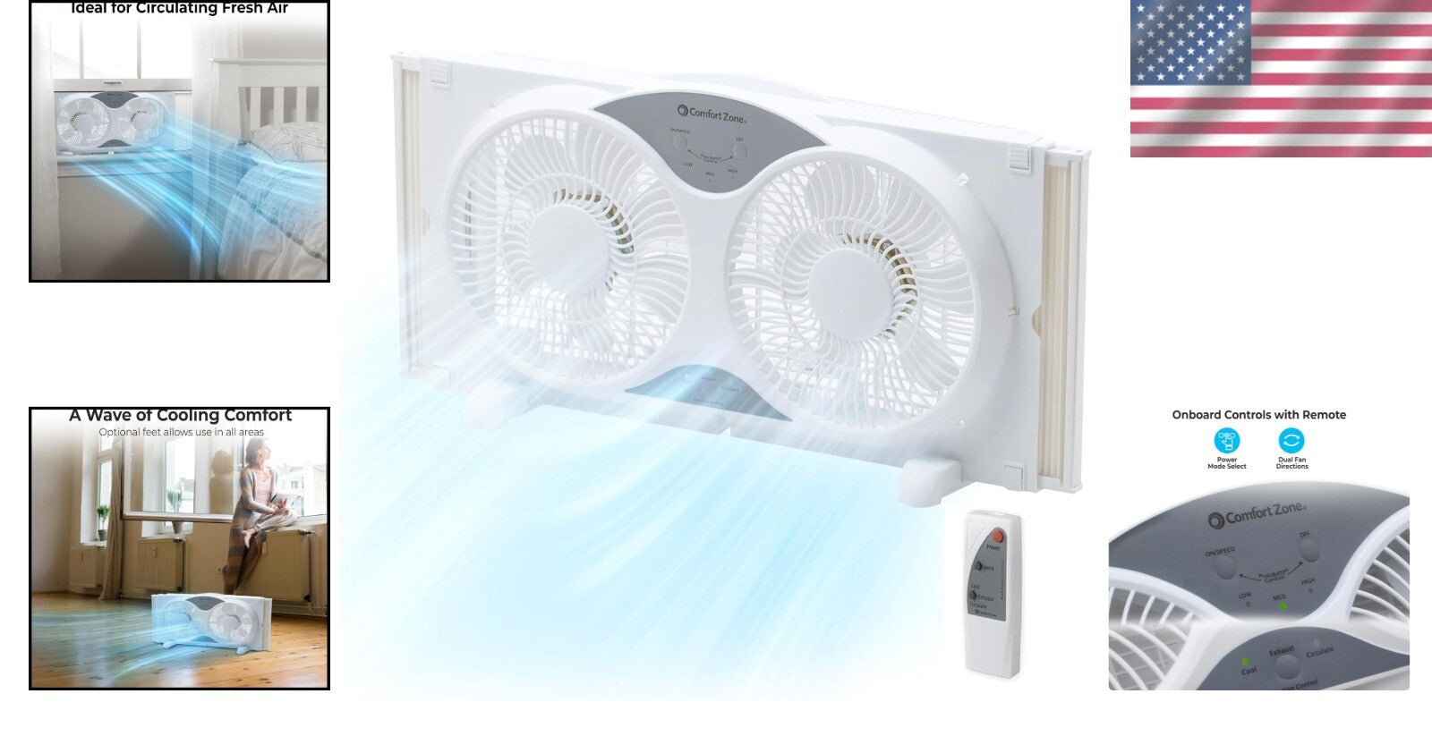 9-Inch Reversible Window Fan with Remote - 3 Speed Dual Airflow & Bug Screen