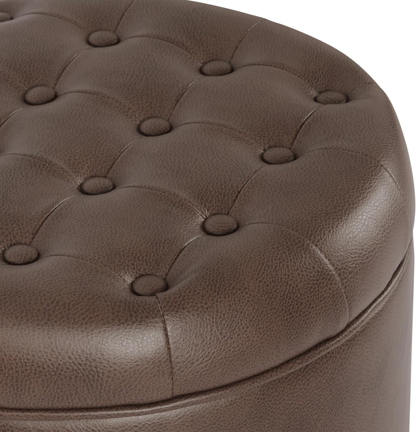 Elegant 19" Round Faux Leather Ottoman with Storage - Perfect for Living Rooms