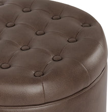 Load image into Gallery viewer, Elegant 19" Round Faux Leather Ottoman with Storage - Perfect for Living Rooms
