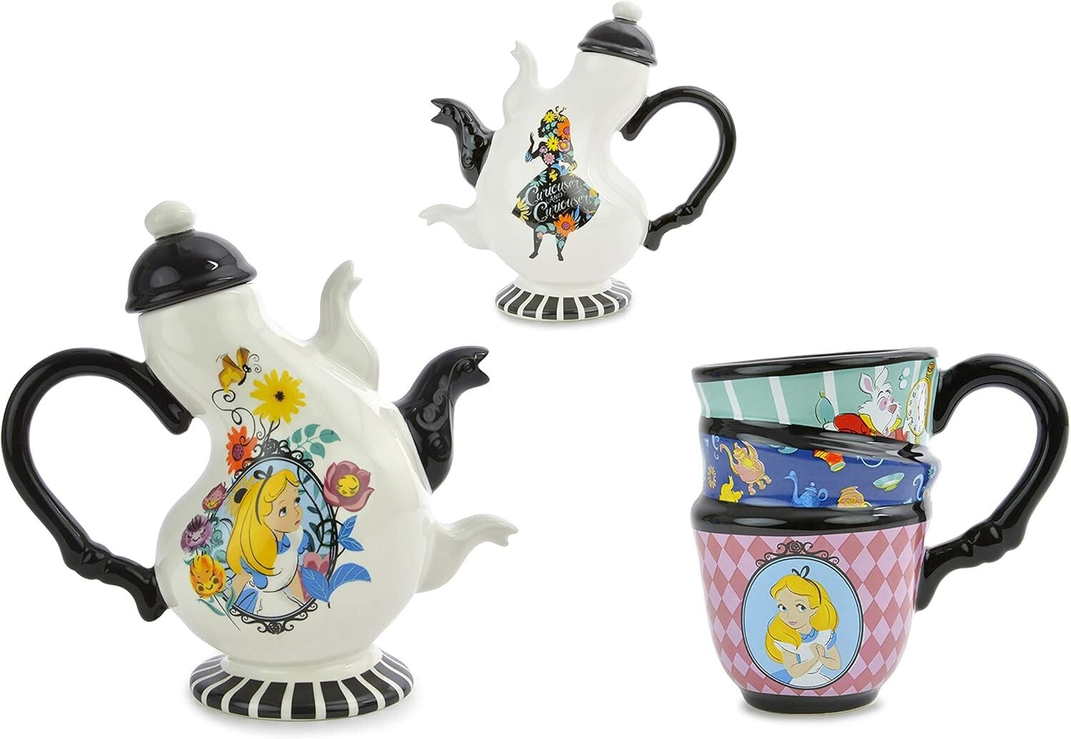 Artisan Hand-Painted Disney Alice Teapot and Cup Set - Unique Limescale Design