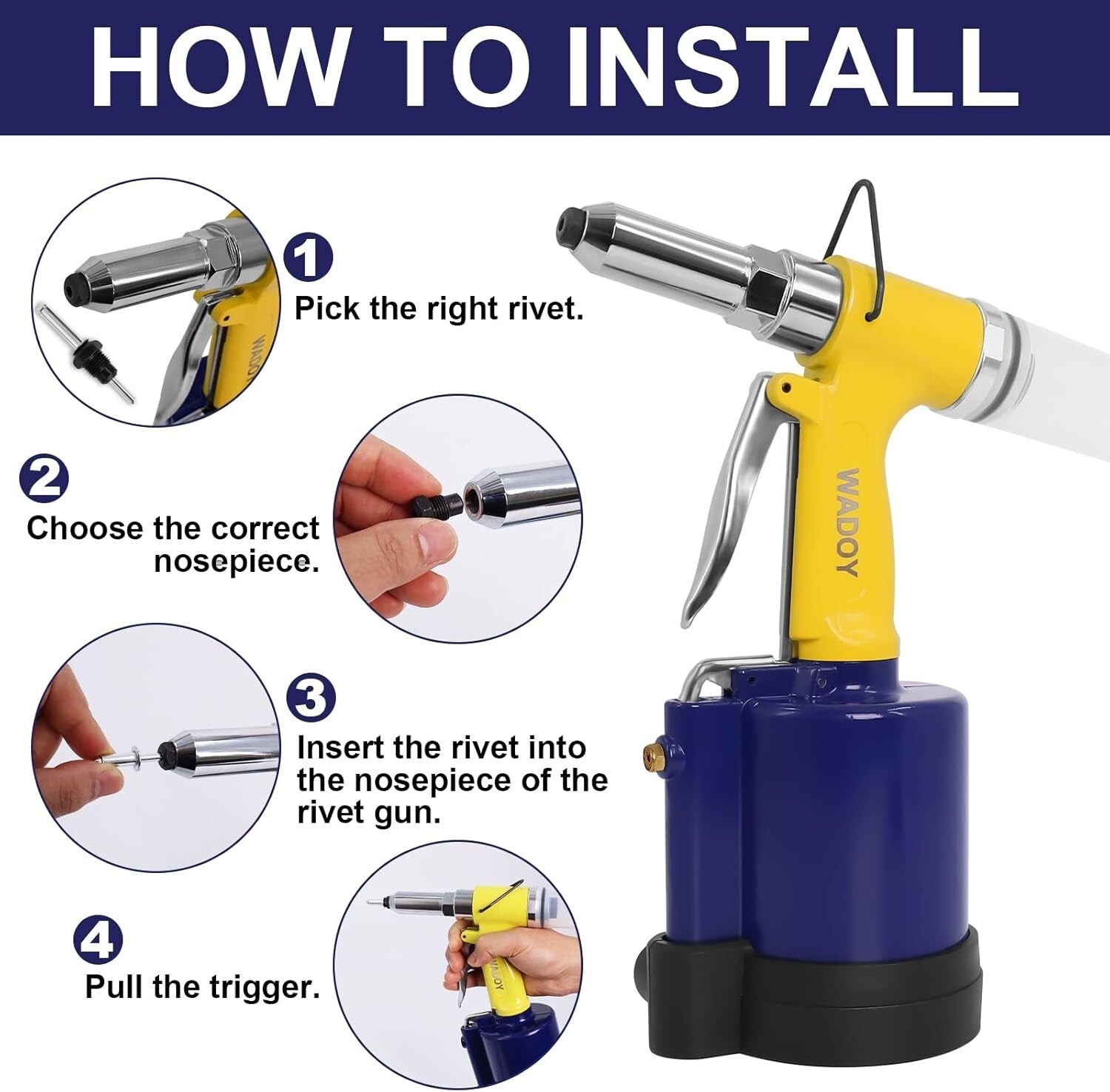 Efficient Pneumatic Riveting Gun with Quick Release Valve & Steel Teeth Design