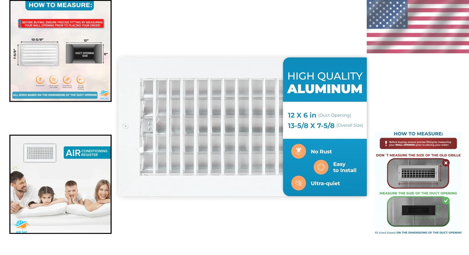 Durable Aluminum Air Vent Deflector with Adjustable Blades - 13-5/8" Overall