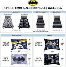 Load image into Gallery viewer, 5 Piece Batman Microfiber Twin Bedding Set - Cozy Sheets and Comforter for Kids