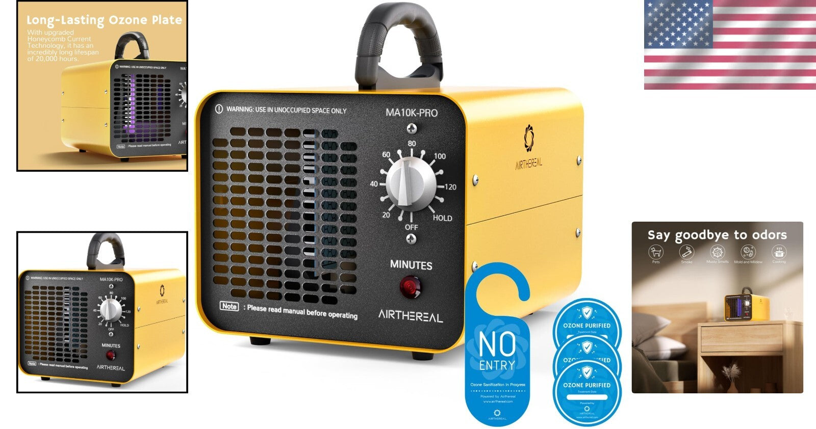 Air Purifier Ozone Generator 10,000 mg/h - Improve Indoor Air Quality, Yellow