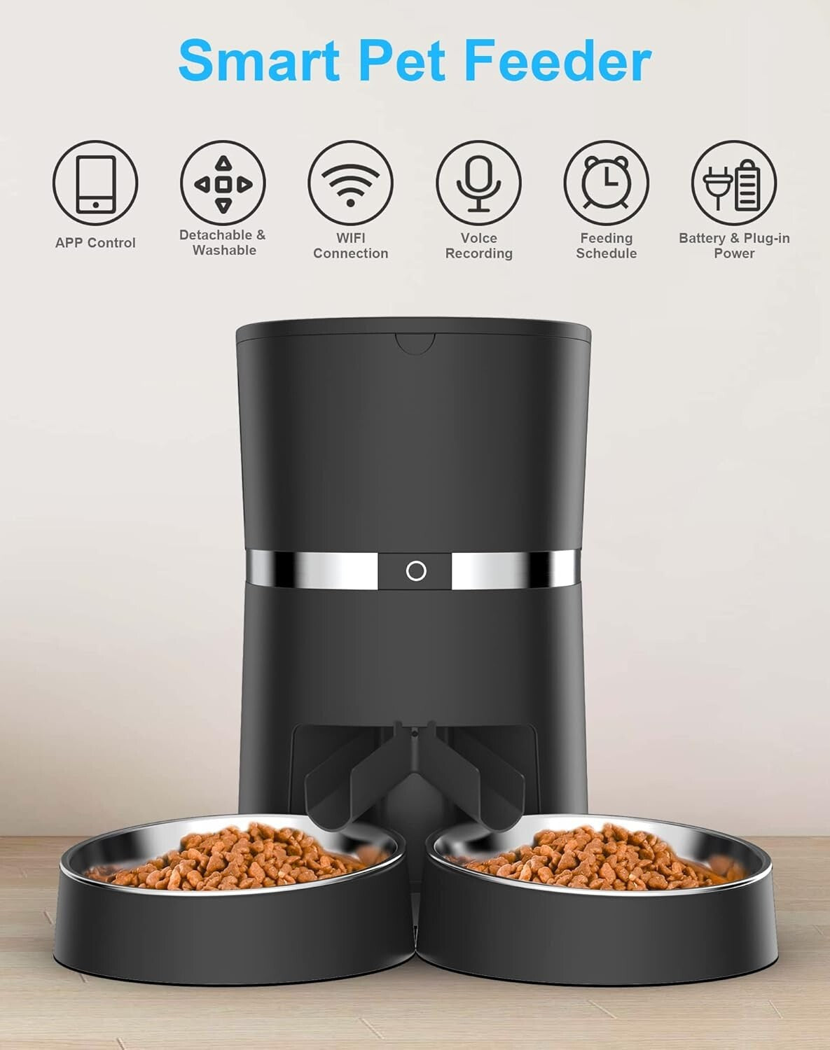 Smart Pet Feeder with 10s Voice Reminder & Flexible Meal Scheduling - Dual-Power