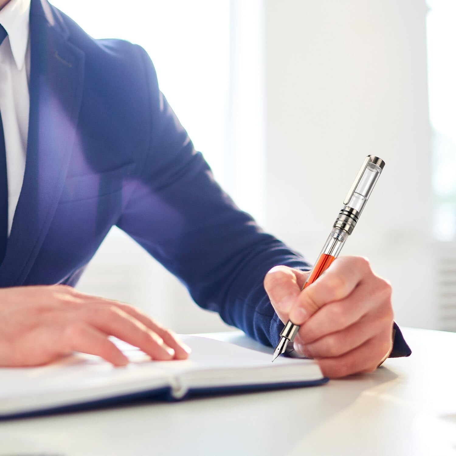 Elegant Clear Acrylic and Titanium Fountain Pen with Extra Fine Writing Tip