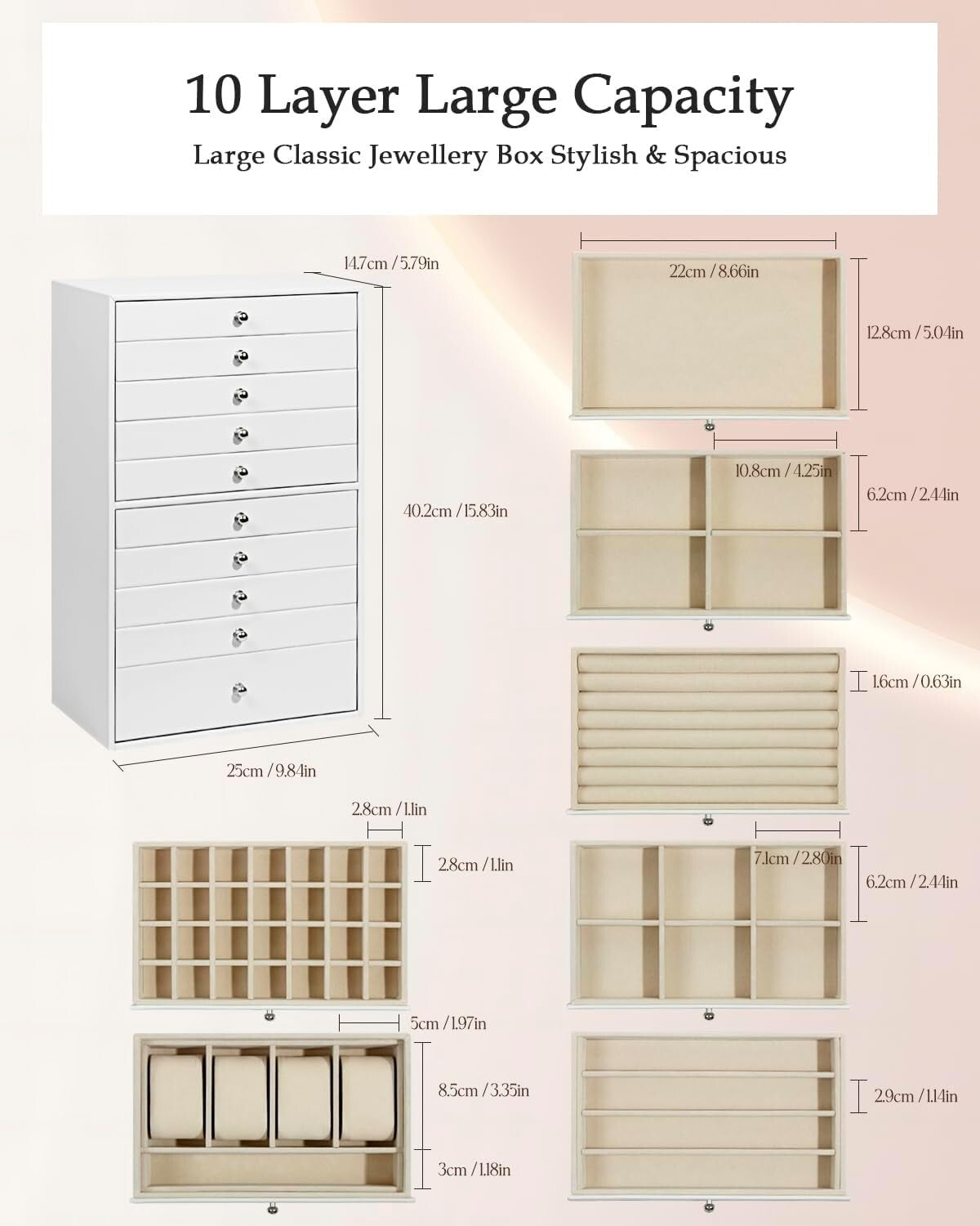 Elegant 10-Drawer Jewelry Box - Organized Storage for Rings, Necklaces & More