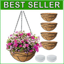 Load image into Gallery viewer, Weatherproof 4 Pack 14" Hanging Baskets with Coco Liner - Ideal for Outdoors
