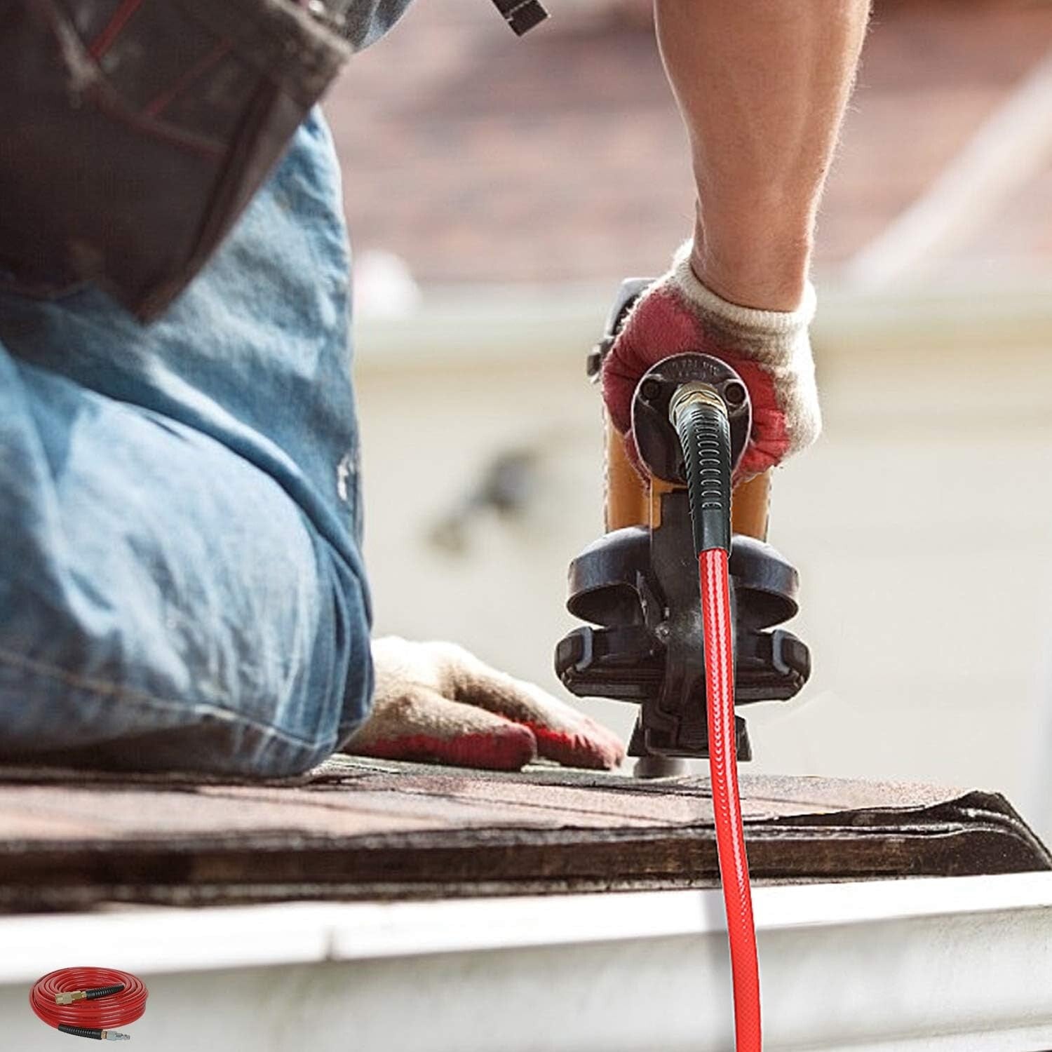 1/4" x 100ft Super Flexible Polyurethane Air Hose with Quick Connect Fittings