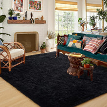 Load image into Gallery viewer, Fluffy Black Area Rug 6' x 9' - Machine Made Soft Rug for Kids &amp; Living Rooms