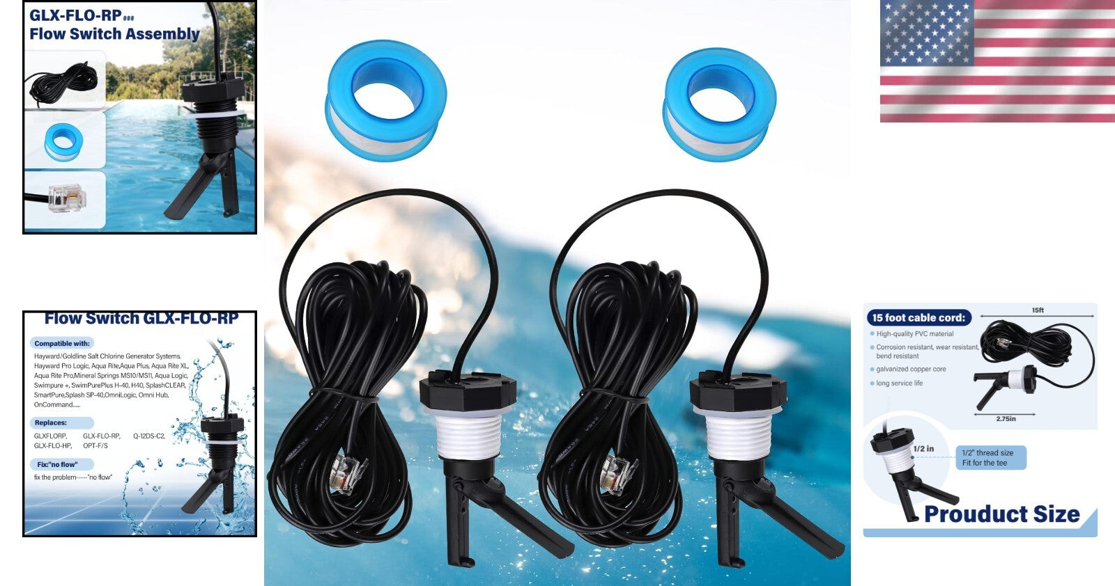 15-Foot Pool Flow Switch Assembly: Compatible with Goldline & Aqua Rite Systems