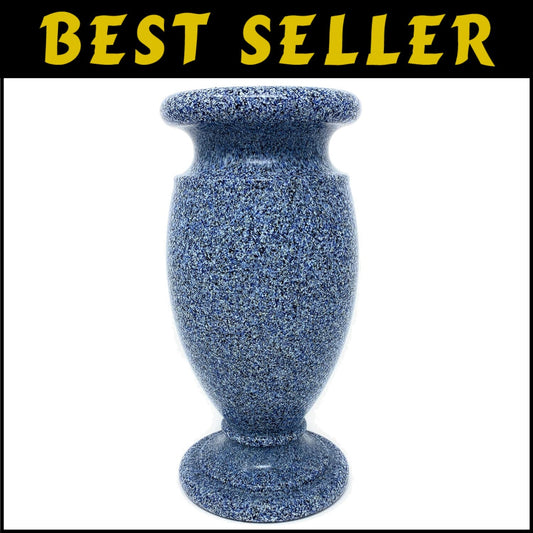 Sturdy Flower Holder for Graves - Blue Granite Design with Metal Securing Spike