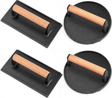 Load image into Gallery viewer, Professional Cast Iron Smash Burger Press Set with Heat-Resistant Wooden Handles