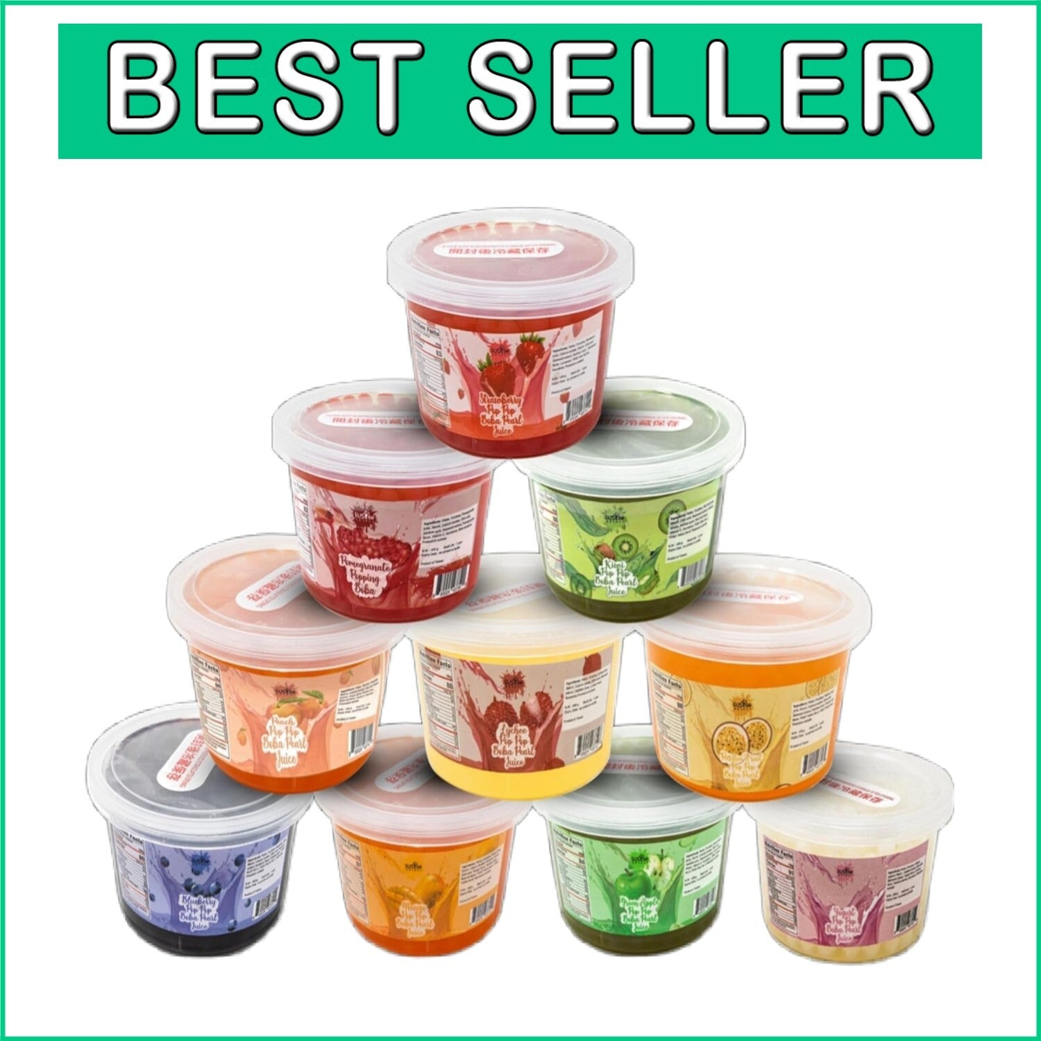 Bursting Bobaz Pearls Variety Pack - 6 Juicy Fruit Flavors for DIY Drinks