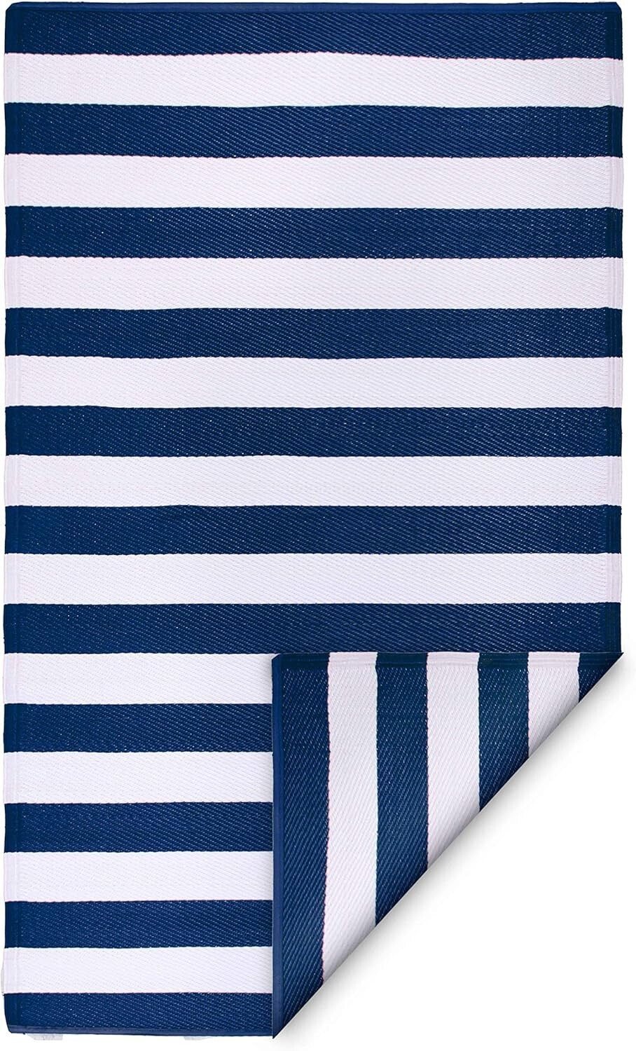 Stain Resistant Outdoor Rug - Waterproof Recycled Plastic, 4x6 ft Blue Stripes