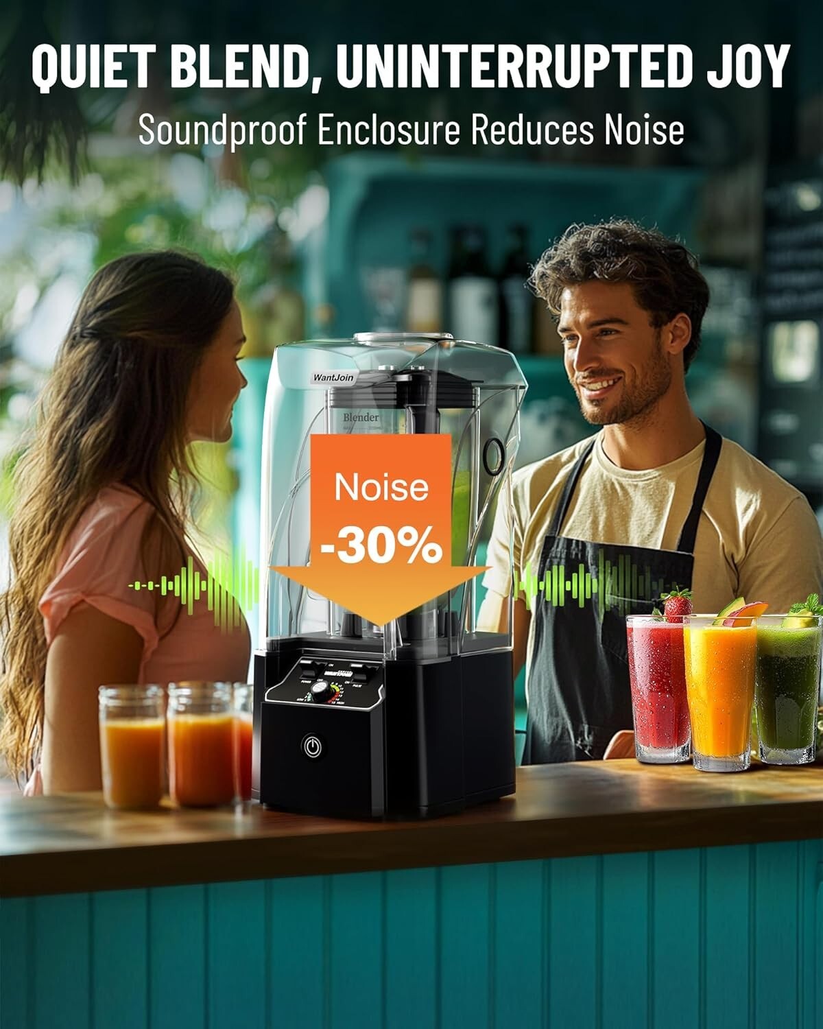 Heavy-Duty 2200W Quiet Blender with Adjustable Speeds & Built-in Self-Cleaning