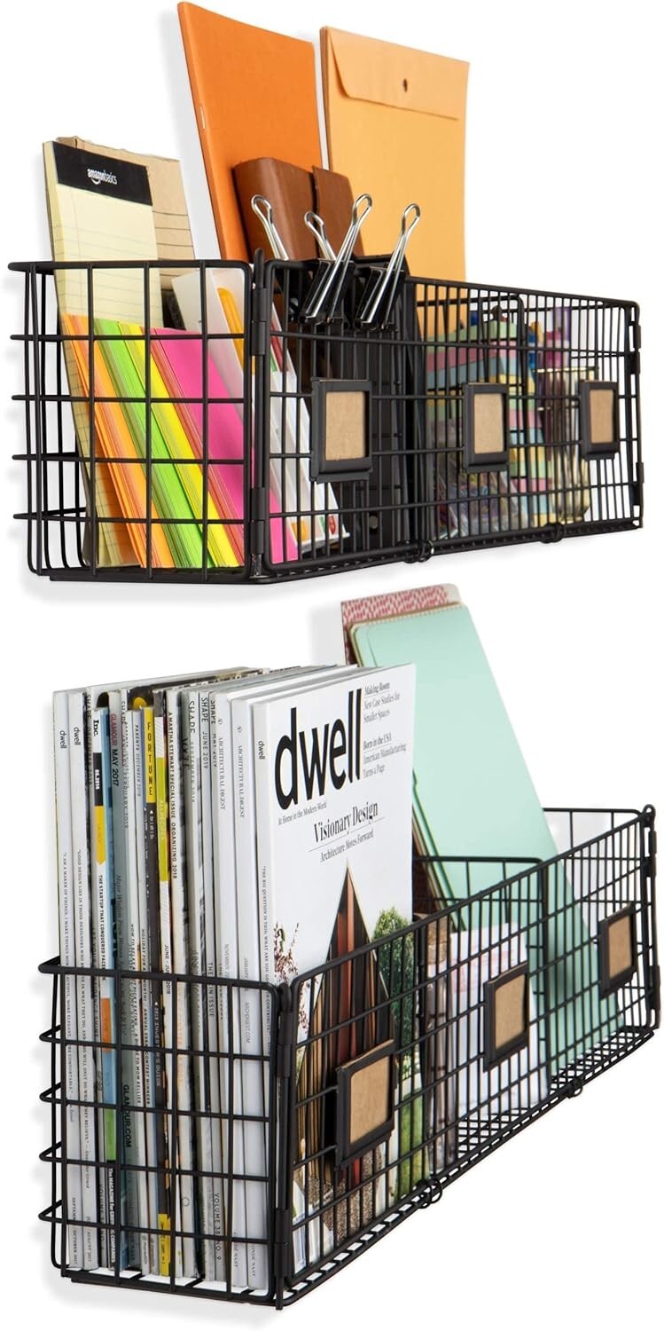 Charming Black Metal Wall Rack Organizer for Papers and Magazines - Set of 2