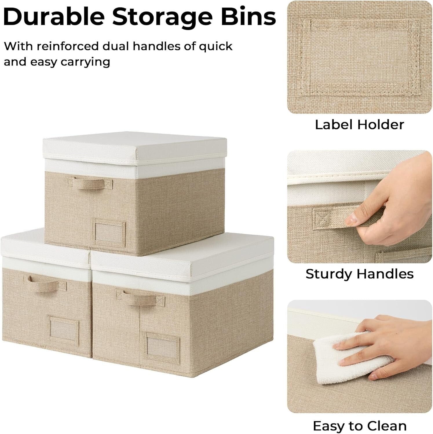 Functional Jumbo Storage Bins with Lids - 3-Pack Khaki & Ivory Storage Solution