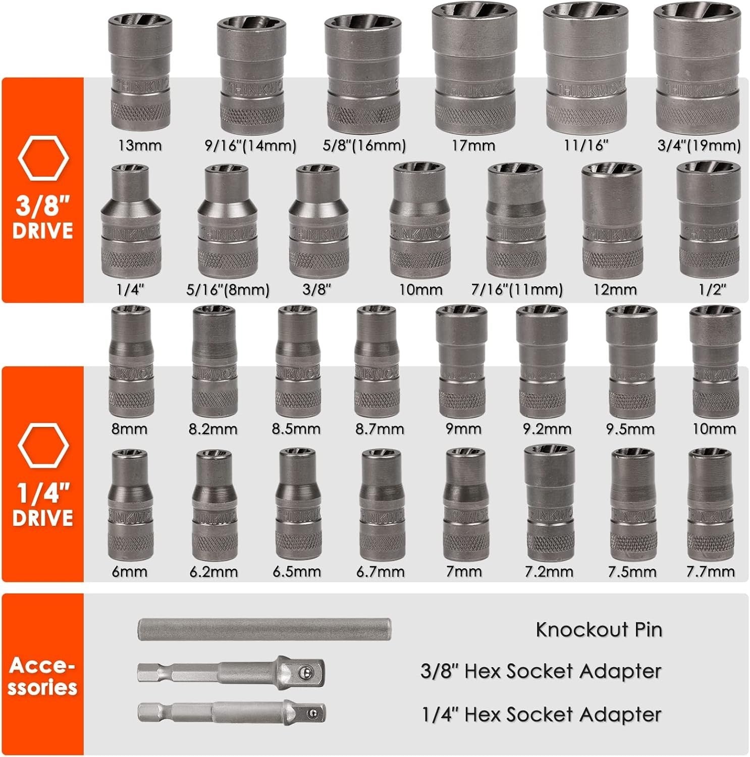 Effortless Bolt Extraction: 32-Piece Rounded Remover Set for Damaged Fasteners
