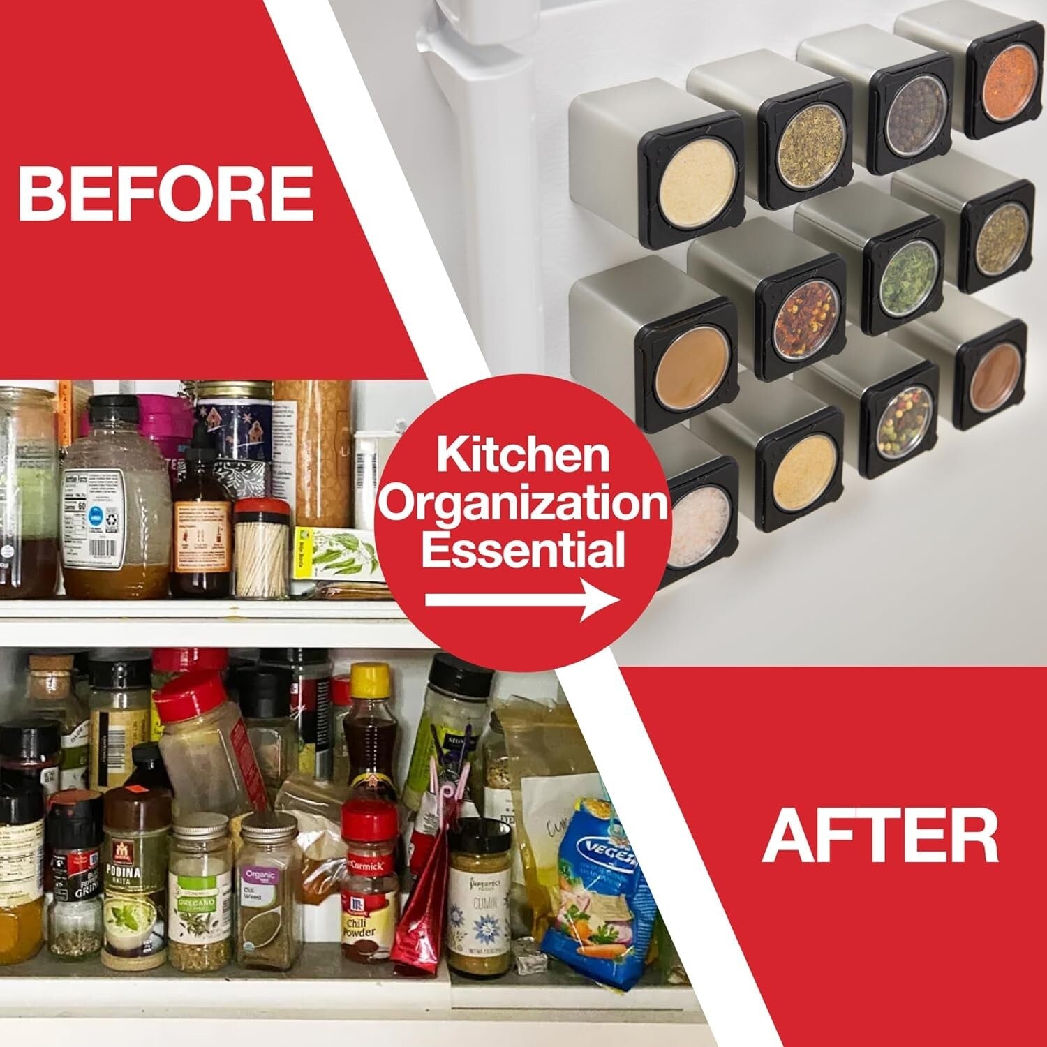 Stylish Magnetic Spice Containers - 24 Glass Jars with Easy Open Lids