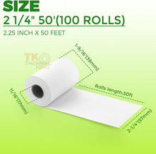 Load image into Gallery viewer, Bulk 100 Rolls Thermal POS Receipt Paper 2 1/4" x 50' for All Terminals