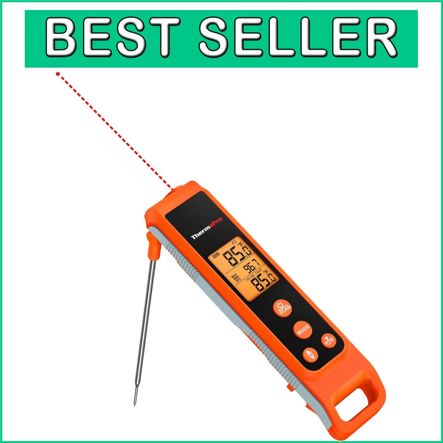 Fast & Accurate 2-in-1 IR Cooking Thermometer with Meat Probe - 572°F Max